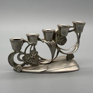 Vintage Seagull Canada Pewter Five Taper Candelabra With Floral Accents Curved